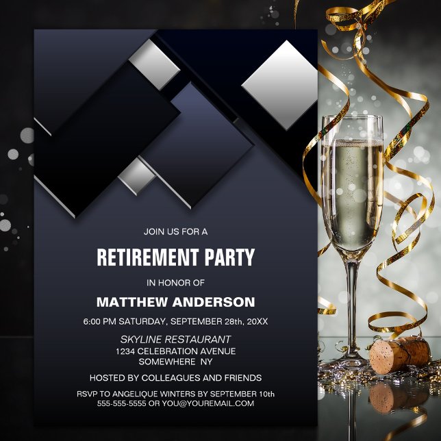 Modern Black Grått Pension Party Inbjudningar (Skapare uppladdad)