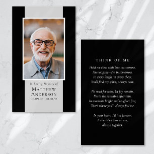 Modern Black Grått Photo Memorial Prayer Card