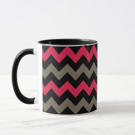 Modern Black Grått Red Chevron Mönster Mugg