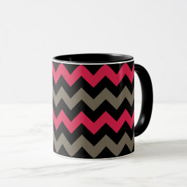 Modern Black Grått Red Chevron Mönster Mugg