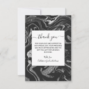 Modern Black Grått Silver Glitter Marble Tack Kort