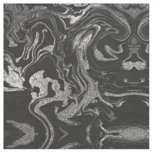 Modern Black Grått Silver Glitter Marble Tyg
