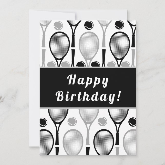 Modern Black & Grått Tennis Player Coach Birthday (Framsida)
