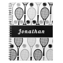 Modern Black & Grått Tennis Player Coach Namn Spor Anteckningsbok