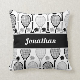 Modern Black & Grått Tennis Player Coach Namn Spor Kudde
