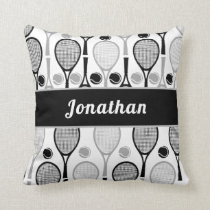 Modern Black & Grått Tennis Player Coach Namn Spor Kudde