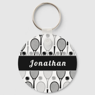 Modern Black & Grått Tennis Player Coach Namn Spor Nyckelring