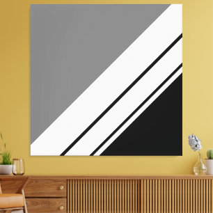 Modern Black Grått White Diagonal Tävla Rand Canvastryck