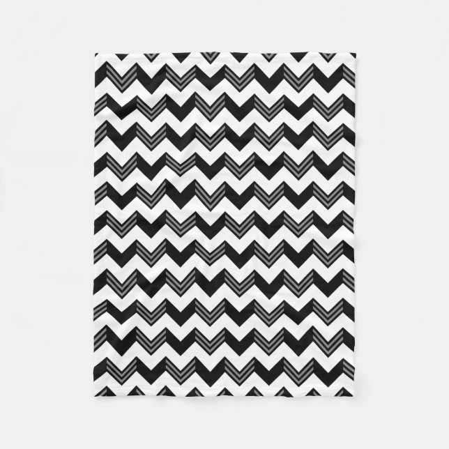 Modern Black, Grått, White Zigzag Chevron Mönster Fleecefilt (Framsidan)