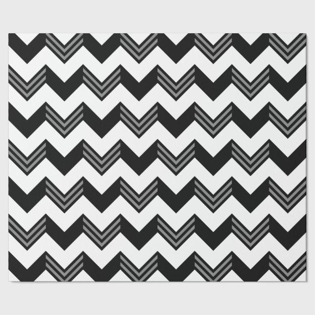 Modern Black, Grått, White Zigzag Chevron Mönster Presentpapper (Seam)