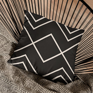 Modern Black Greige Ivory Geometric Rand Art Kudde