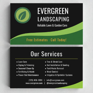 Modern Black Grönt Landscaping Gräsmatta Care Visitkort
