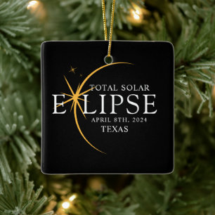 Modern Black & Guld 2024 Texas Total Solar Eclipse Julgransprydnad Keramik