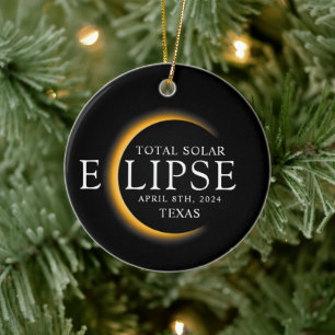 Modern Black & Guld 2024 Texas Total Solar Eclipse Julgransprydnad Keramik