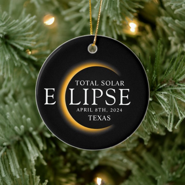 Modern Black & Guld 2024 Texas Total Solar Eclipse Julgransprydnad Keramik (Träd)