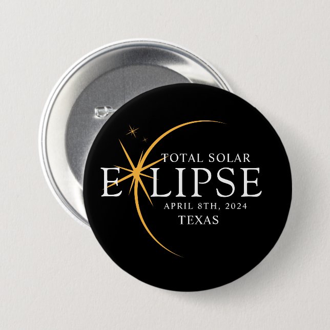 Modern Black & Guld 2024 Texas Total Solar Eclipse Knapp (Framsida & baksida)