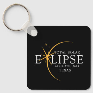 Modern Black & Guld 2024 Texas Total Solar Eclipse Nyckelring