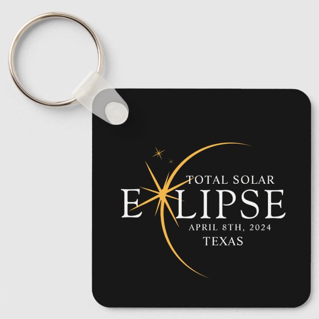 Modern Black & Guld 2024 Texas Total Solar Eclipse Nyckelring (Framsida)