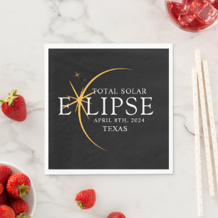 Modern Black & Guld 2024 Texas Total Solar Eclipse Pappersservett