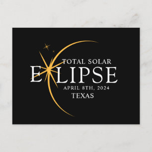 Modern Black & Guld 2024 Texas Total Solar Eclipse Vykort