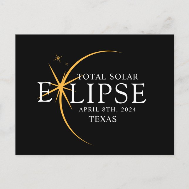 Modern Black & Guld 2024 Texas Total Solar Eclipse Vykort (Framsida)