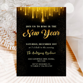 Modern Black Guld 2025 Nyårsafton Party Inbjudningar