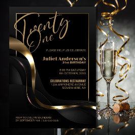Modern Black Guld 21:a födelsedagen Party Inbjudningar