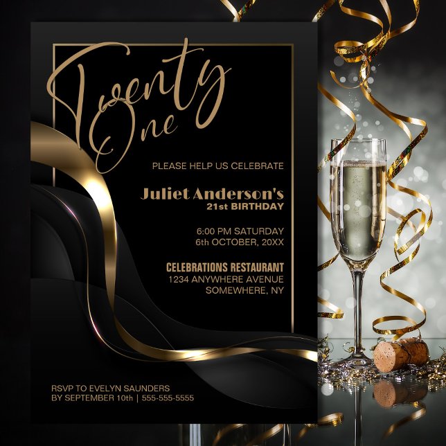 Modern Black Guld 21:a födelsedagen Party Inbjudningar (Skapare uppladdad)
