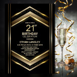 Modern Black Guld 21:a födelsedagen Party Inbjudningar<br><div class="desc">Inbjudan dina vänner och närstående med den här moderna 21-årsfestinbjudan till svarta och guld som innehåller ett textområde i anpassadet som gör att du enkelt kan inkludera all information som behövs för din speciella födelsedagsfirande, inklusive datum, tid, plats och OSA. Det finns en mängd olika pappra typer och stilar i...</div>