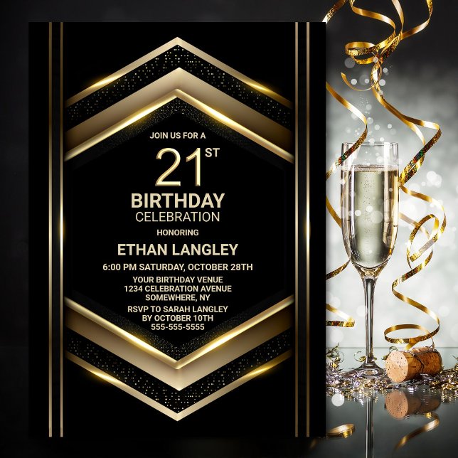 Modern Black Guld 21:a födelsedagen Party Inbjudningar (Skapare uppladdad)