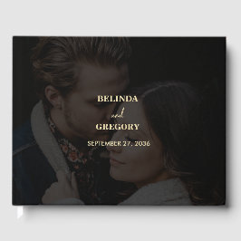 Modern Black Guld 2-fotoöverlägg Bröllop Gästböcker