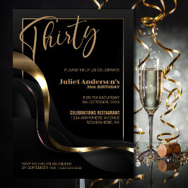 Modern Black Guld 30års födelsedag Party Inbjudningar