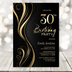 Modern Black Guld 30års födelsedag Party Inbjudningar