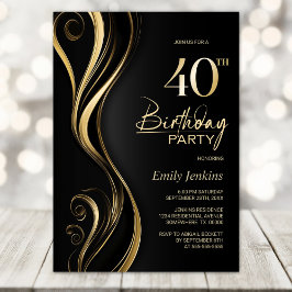 Modern Black Guld 40:e födelsedagen Party Inbjudningar