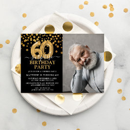 Modern Black & Guld 60:e överraskningsfoto Inbjudningar
