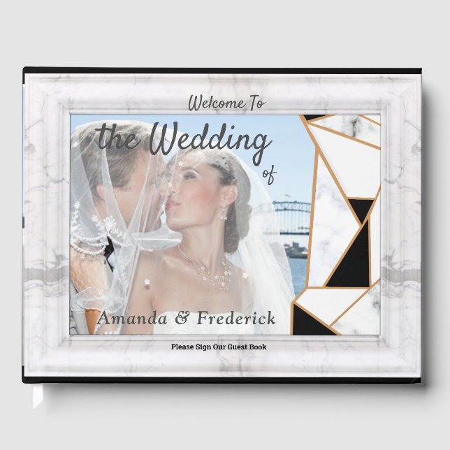 Modern Black Guld Abstrakt om Vita marmor Gästböcker (Framsida)