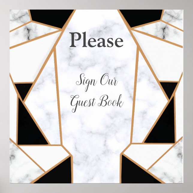 Modern Black Guld Abstrakt om Vita marmor Poster (Framsidan)