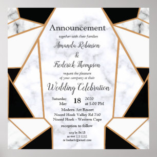 Modern Black Guld Abstrakt om Vita marmor Poster