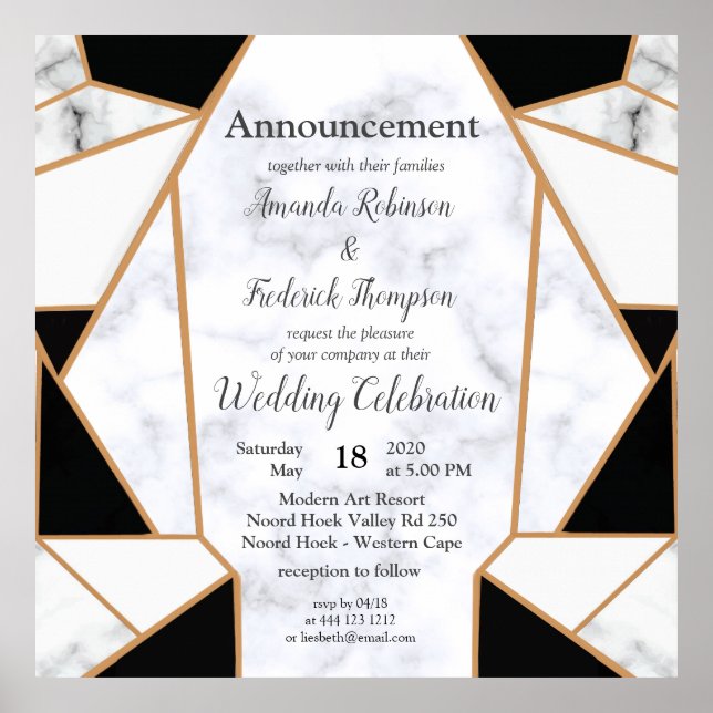 Modern Black Guld Abstrakt om Vita marmor Poster (Framsidan)