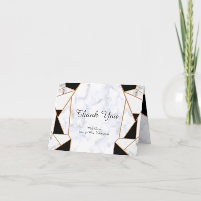 Modern Black Guld Abstrakt om Vita marmor Tack Kort (Framsida)