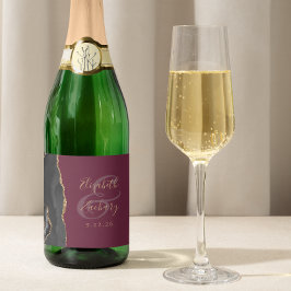 Modern Black Guld Agate Burgundy Bröllop