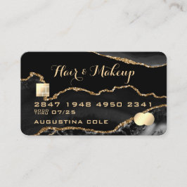 Modern Black Guld Agate Marble Faux Kredit-kort Visitkort