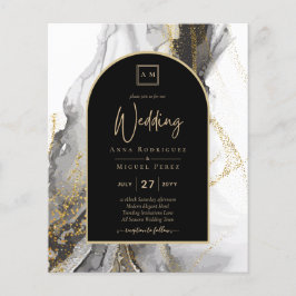 Modern Black Guld Agate Marble Glitter Bröllop