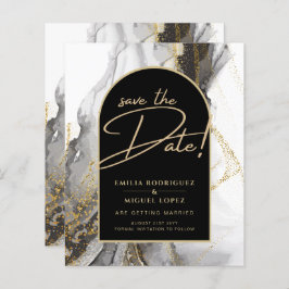 Modern Black Guld Agate Marble Glitter Bröllop