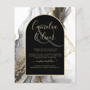 Modern Black Guld Agate Marble Glitter Bröllop Flygblad