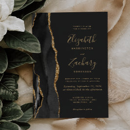 Modern Black Guld Agate Mörk Bröllop Inbjudningar
