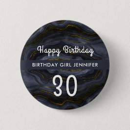 Modern Black & Guld Agate Stone Abstrakt Birthday Knapp