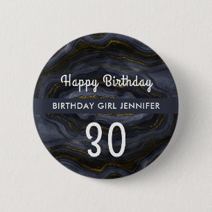 Modern Black & Guld Agate Stone Abstrakt Birthday Knapp
