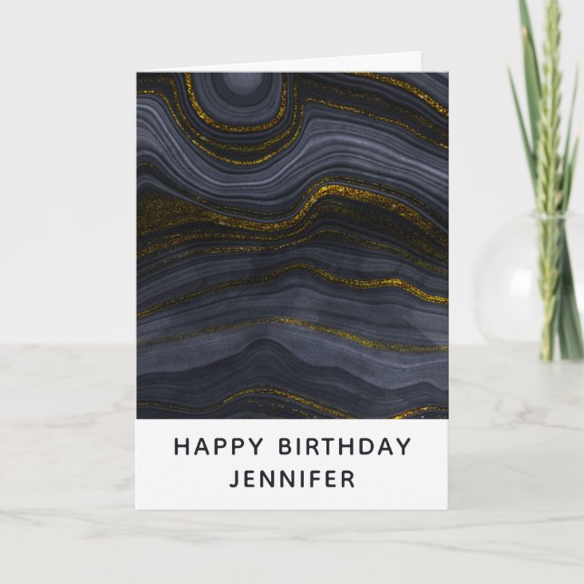 Modern Black & Guld Agate Stone Abstrakt Birthday Kort (Framsida)