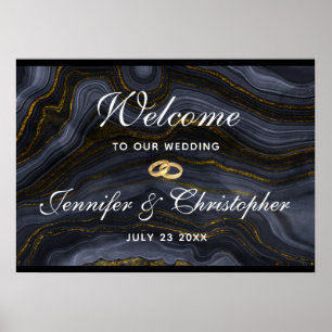 Modern Black & Guld Agate Stone Abstrakt Bröllop Poster